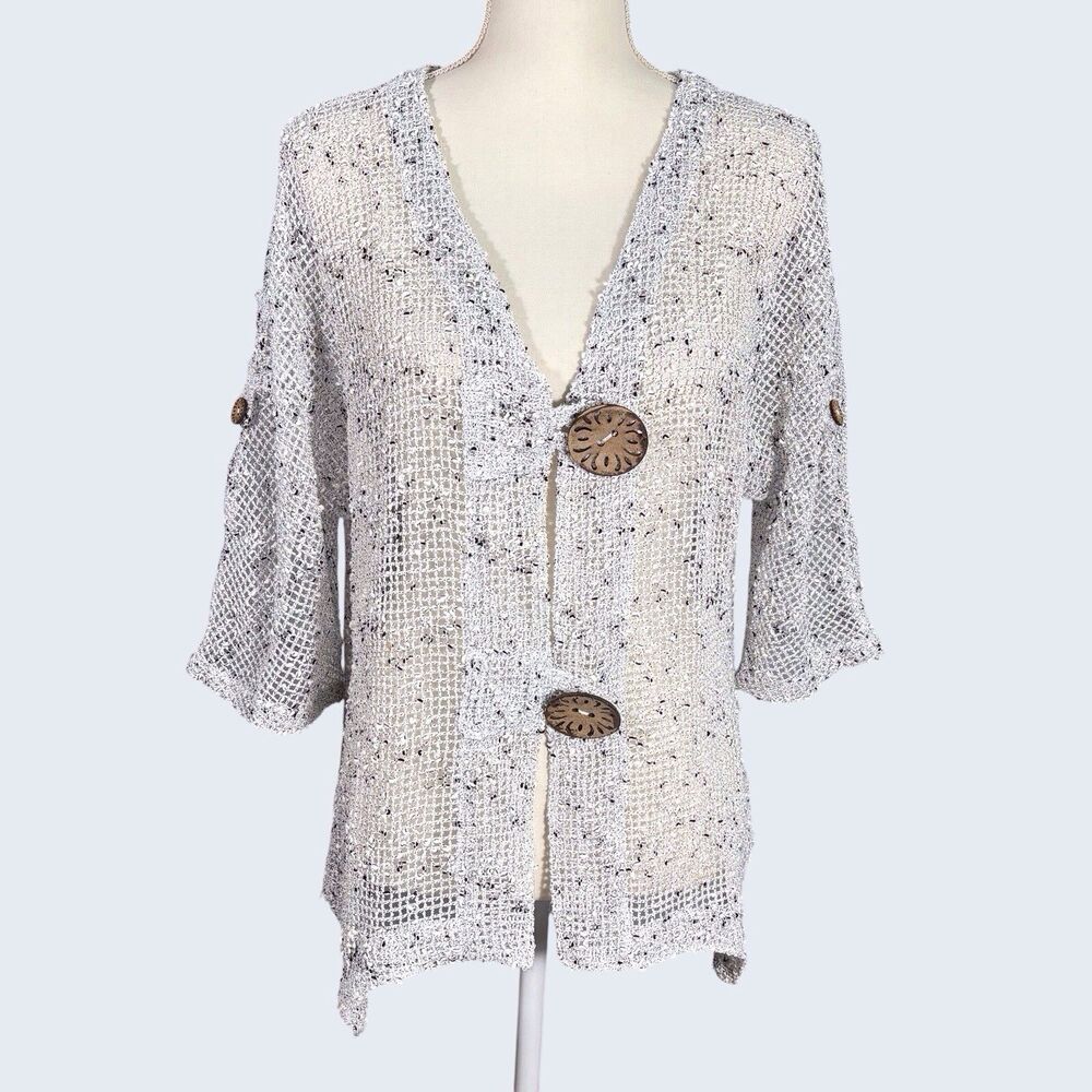 Lulu B Mesh Cardigan Sweater Women’s Small Open Weave Cover Up Coastal Boho
